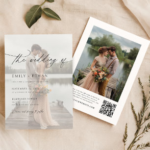 Elegant Script QR Code Photo Wedding Invitation