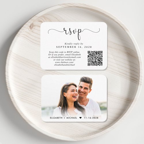 Elegant Script QR Code Photo Wedding RSVP Enclosure Card