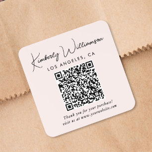 Elegant Script QR Code Pink Thank You Square Sticker