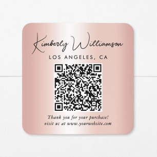 Elegant Script QR Code Rose Gold Thank You Square Sticker