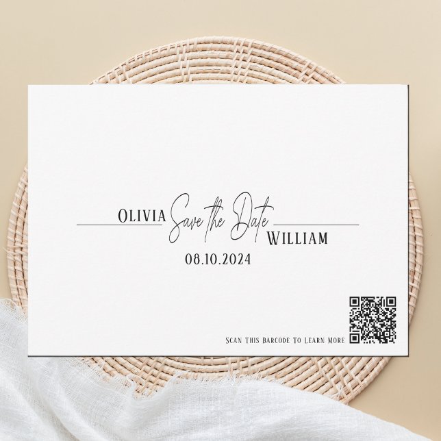 Elegant Script QR Code Save The Date (Save The Date Wedding QR Code Announcement Card, Simple and elegant)