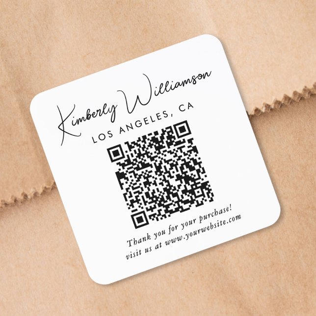 Elegant Script QR Code Thank You Square Sticker (Creator Uploaded)