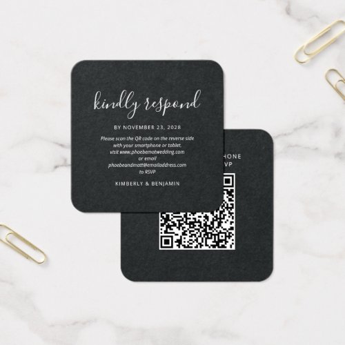 Elegant Script QR Code Wedding RSVP Mini Card