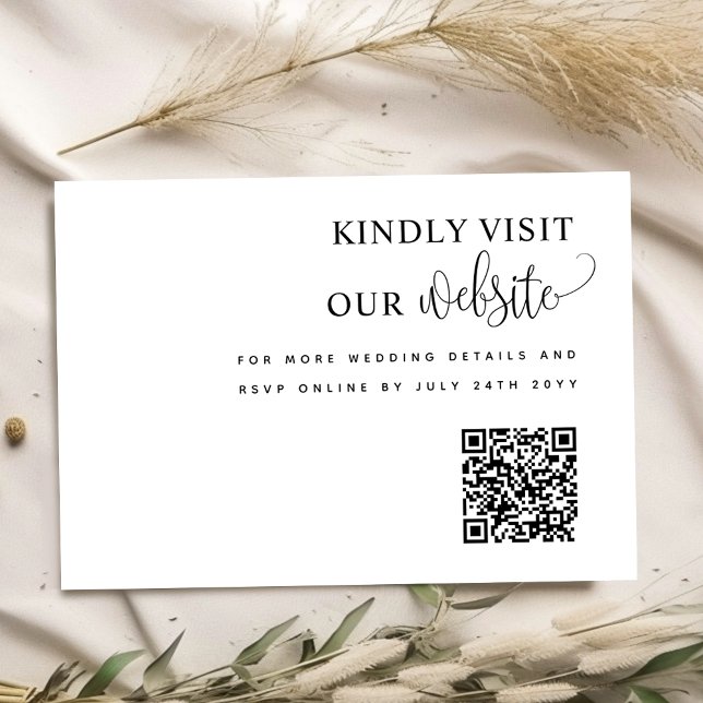 Elegant Script QR Code Wedding Website Enclosure Card (Creator Uploaded)