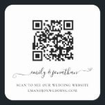 Elegant Script QR Code Wedding Website Square Sticker<br><div class="desc">Elegant Script QR Code Wedding Website. An elegant script with swashes for your names. The text can be easily personalised. Simply change the sample URL in the template with your own URL of your chosen page of your wedding website and your QR code will be automatically generated to update the...</div>