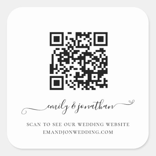 Elegant Script QR Code Wedding Website Square Sticker