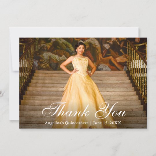 Elegant Script Quinceañera Photo Thank You Card Zazzle