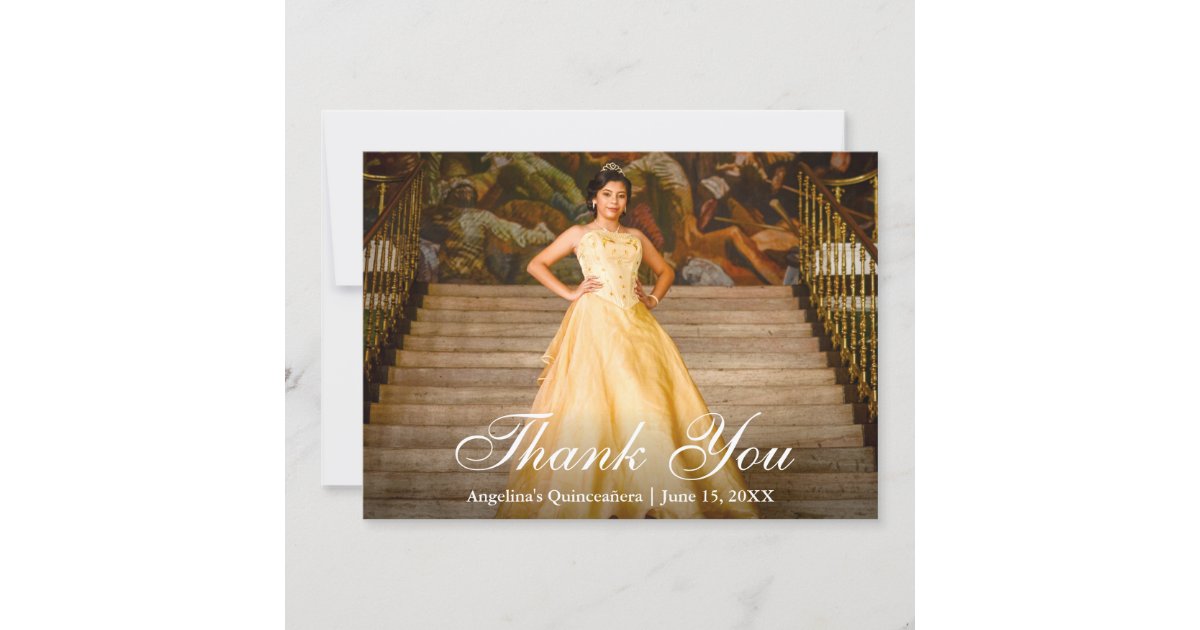 Elegant Script Quinceañera Photo Thank You Card Zazzle