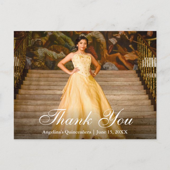 Elegant Script Quinceañera Photo Thank You Postcard (Front)