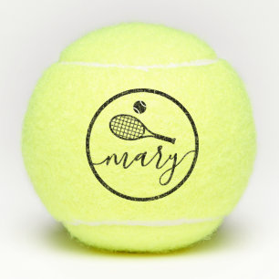 Elegant Script Racket Monogram Name Tennis Balls