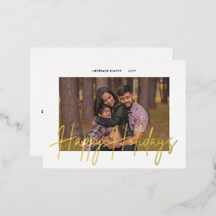 Elegant Script Real Foil Holiday Photo Postcard