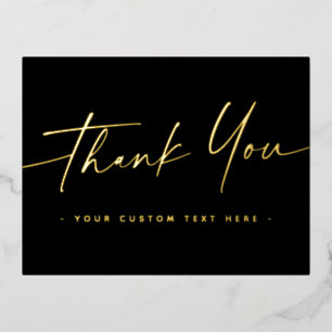 Elegant script real foil thank you add text black  holiday postcard
