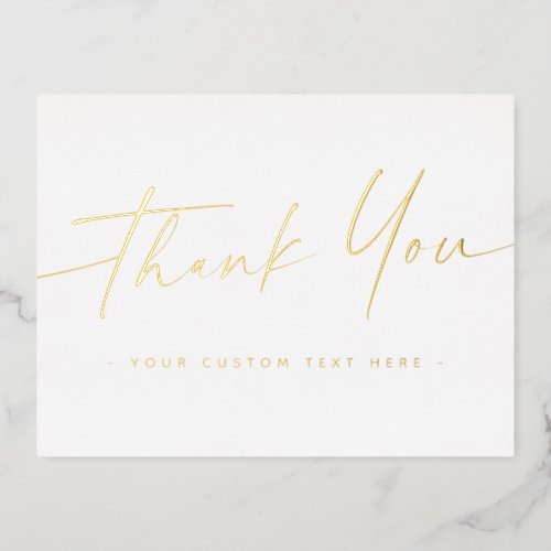 Elegant script real foil thank you add text white foil holiday postcard