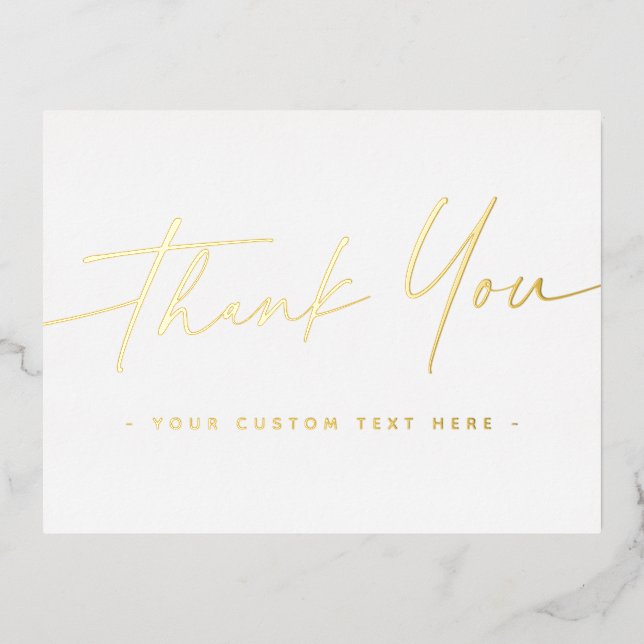 Elegant script real foil thank you add text white holiday postcard (Front)