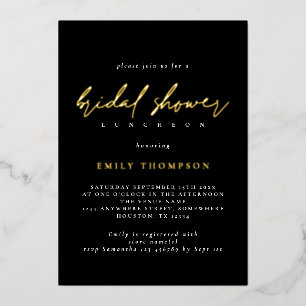 Elegant Script Real Gold Foil Black Bridal Shower Invitation