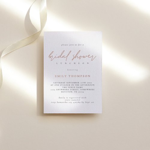 Elegant Script Real Rose Gold Foil Bridal Shower Foil Invitation