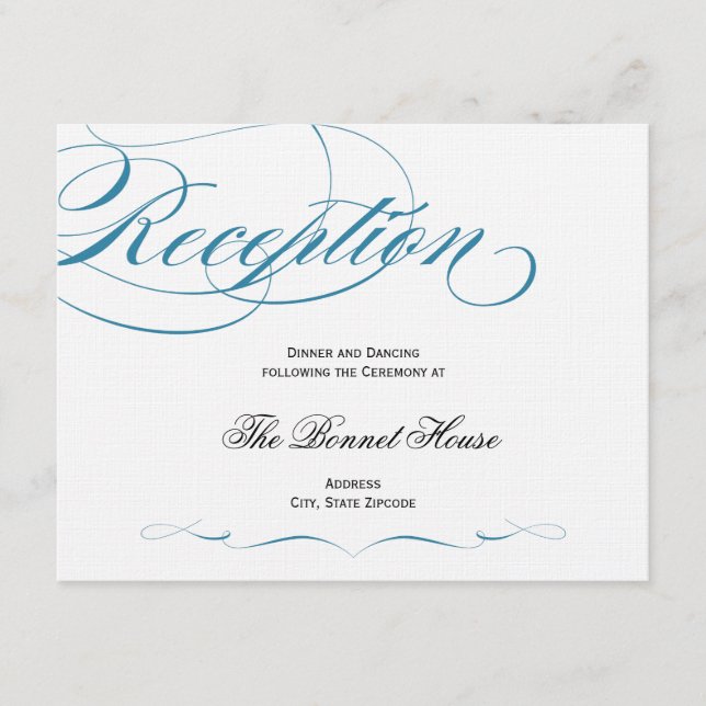 Elegant Script Reception Card - Blue (Front)