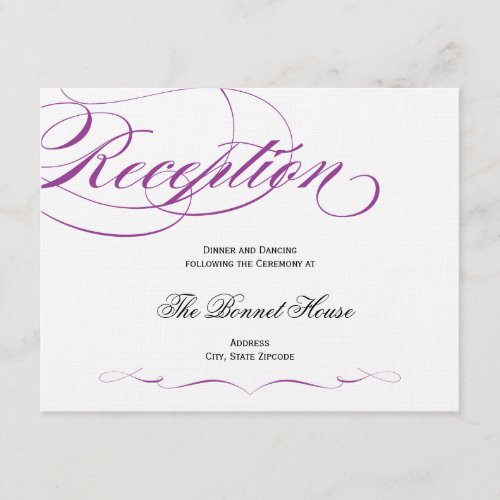 Elegant Script Reception Card - Purple Personalized Invitation
