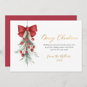 Elegant Script Red Berries Greenery Christmas Holiday Card