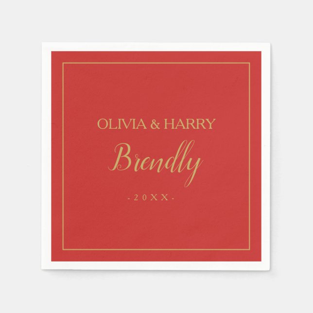 Elegant Script | Red Christmas Paper Napkin (Front)