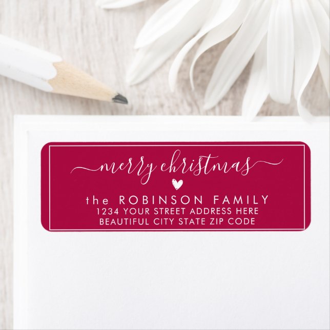 Elegant Script Red Christmas Return Address Label (Insitu)