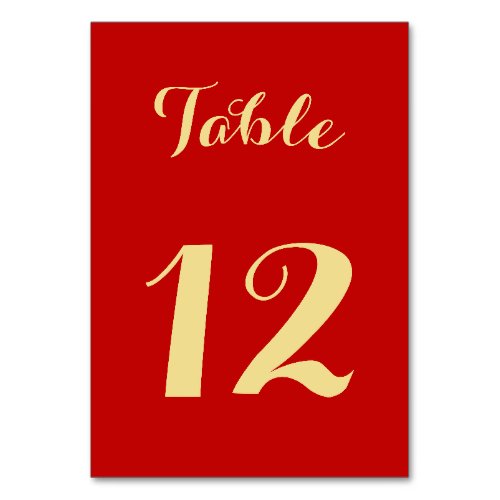 Elegant Script Red Faux Gold Stylish Wedding Party Table Number