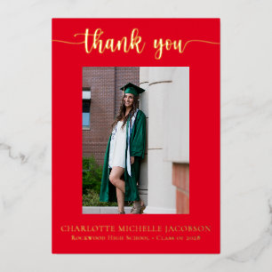 Elegant Script Red Gold Photo Graduation Foil Invitation