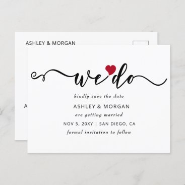 Elegant Script Red Heart We Do Save the Date Announcement Postcard