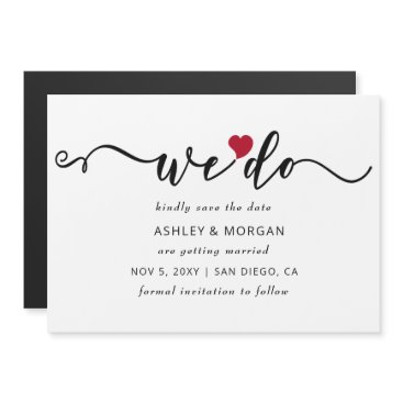 Elegant Script Red Heart We Do Save the Date Magnetic Invitation