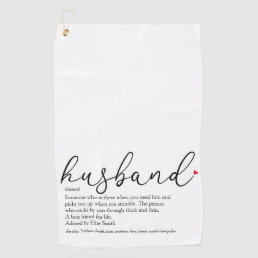Elegant Script Red Love Heart Husband Definition  Golf Towel