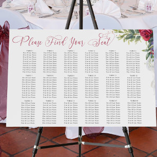 Elegant Script Red Rose 18 Table Seating Chart Foam Board
