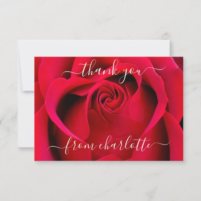 Elegant Script Red Rose Floral Thank You (Front)