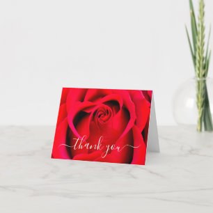 Elegant Script Red Rose Floral Thank You Card