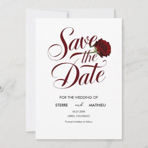 Elegant Script Red Rose Wedding  Save The Date