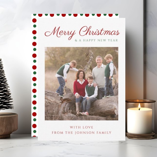 Elegant Script Red Stripes Christmas Photo Holiday Card (Elegant Script Red Stripes Christmas Photo Holiday)