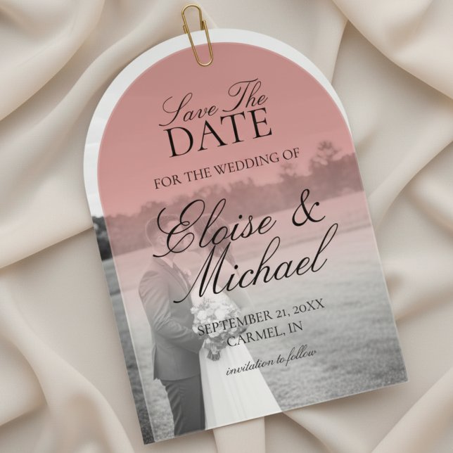 Elegant Script Red Wedding Gradient Save The Date (Invite guests to mark their calendars with this Elegant Script Gradient Wedding Acrylic Invitation!)