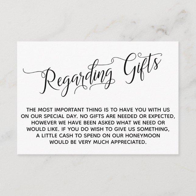 Elegant Script Regarding Gifts for the Wedding Enclosure Card (Front)