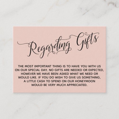 Elegant Script Regarding Wedding Gifts Blush Pink Enclosure Card