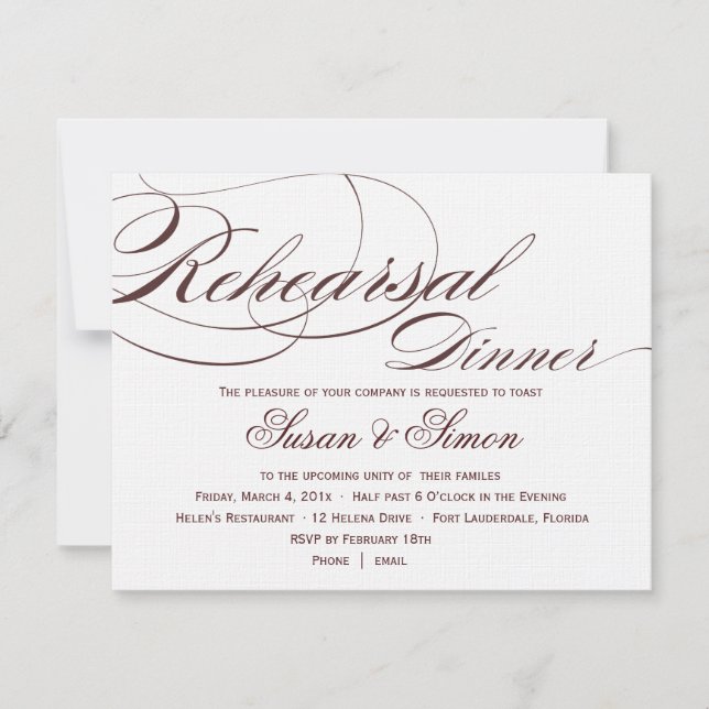 Elegant Script Rehearsal Dinner Invitation 4F1819 (Front)