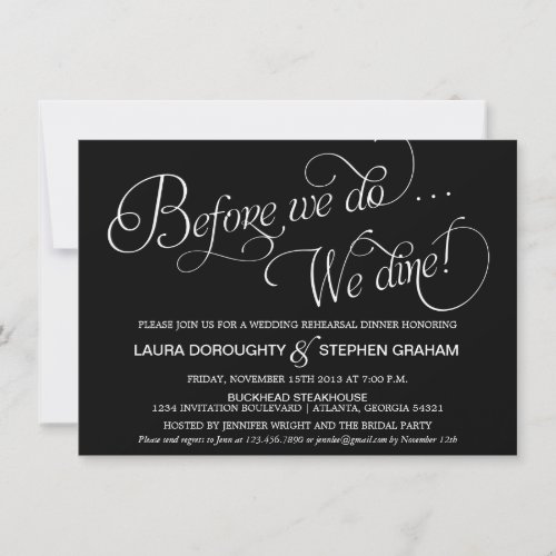 Elegant Script Rehearsal Dinner Invitation Black