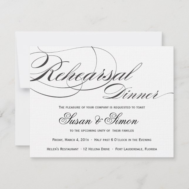 Elegant Script Rehearsal Dinner Invitation - Black (Front)