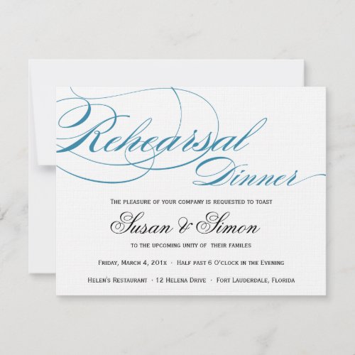 Elegant Script Rehearsal Dinner Invitation Blue