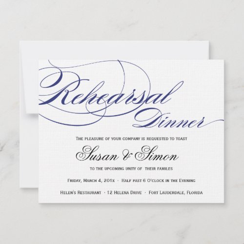 Elegant Script Rehearsal Dinner Invitation Navy