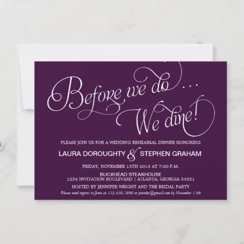 Elegant Script Rehearsal Dinner Invitation Purple 4.5" X 6.25" Invitation C...
