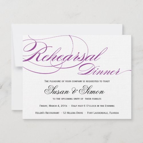 Elegant Script Rehearsal Dinner Invitation Purple