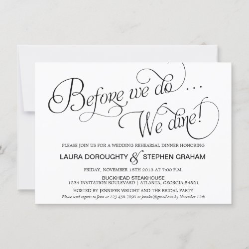 Elegant Script Rehearsal Dinner Invitation White