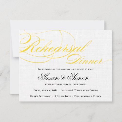 Elegant Script Rehearsal Dinner Invitation Yellow