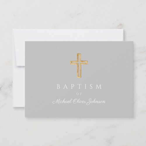 Elegant Script Religious Cross Baptism RSVP Card