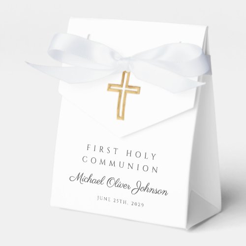 Elegant Script Religious Cross First Communion Favor Boxes