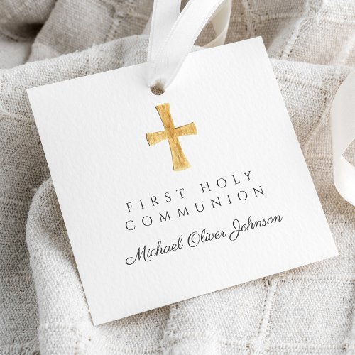 Elegant Script Religious Cross First Communion  Favor Tags